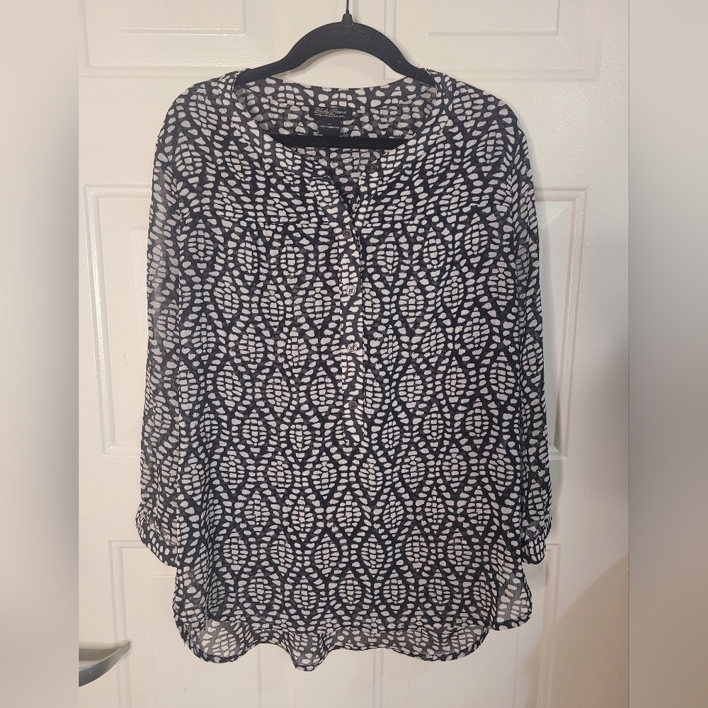 Lucky Brand Sheer Black and White Long Sleeve Lightweight Top Size M - Picture 1 of 5